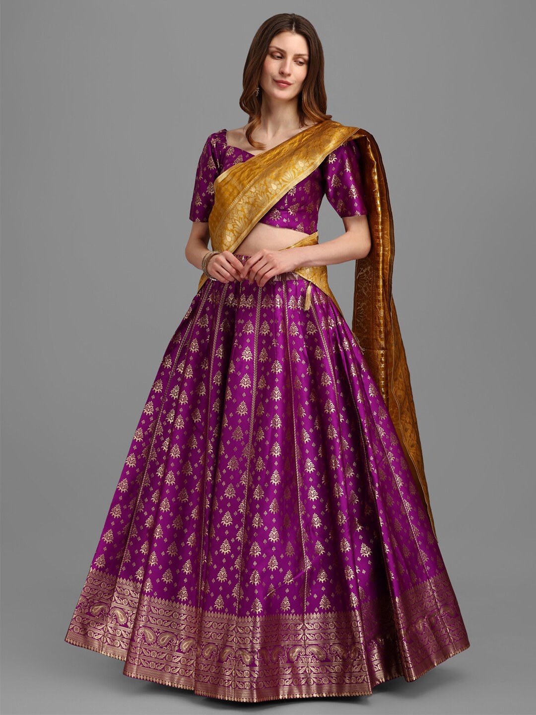 

PURVAJA Magenta & Purple Zardozi Semi-Stitched Lehenga & Unstitched Blouse With Dupatta