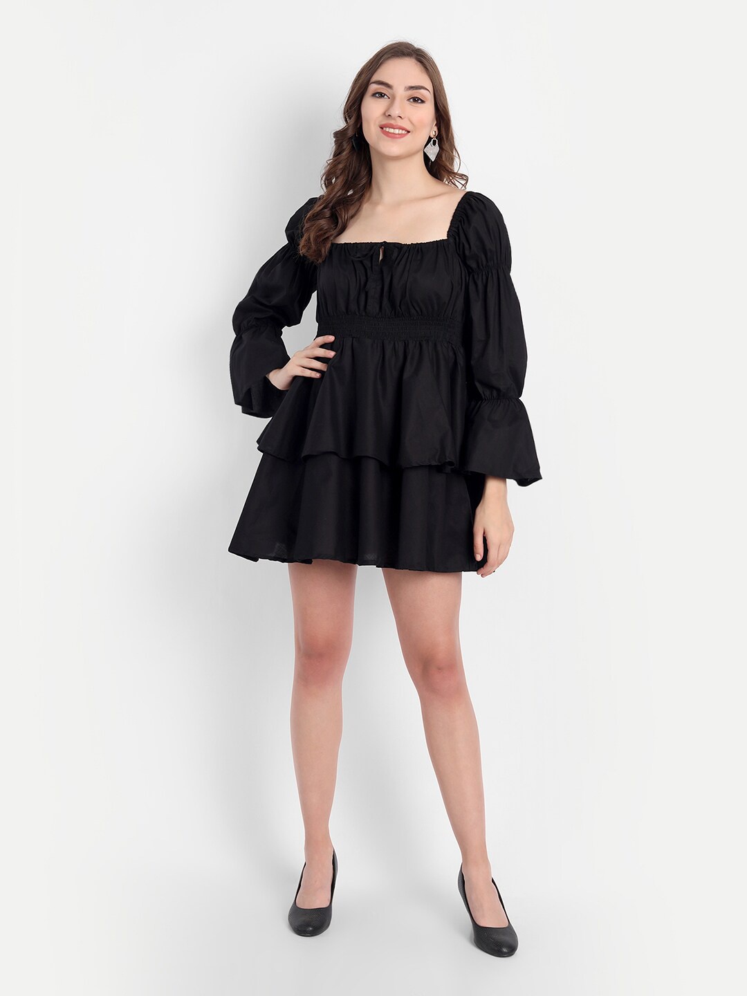 

Emprall Black Off-Shoulder Mini Dress