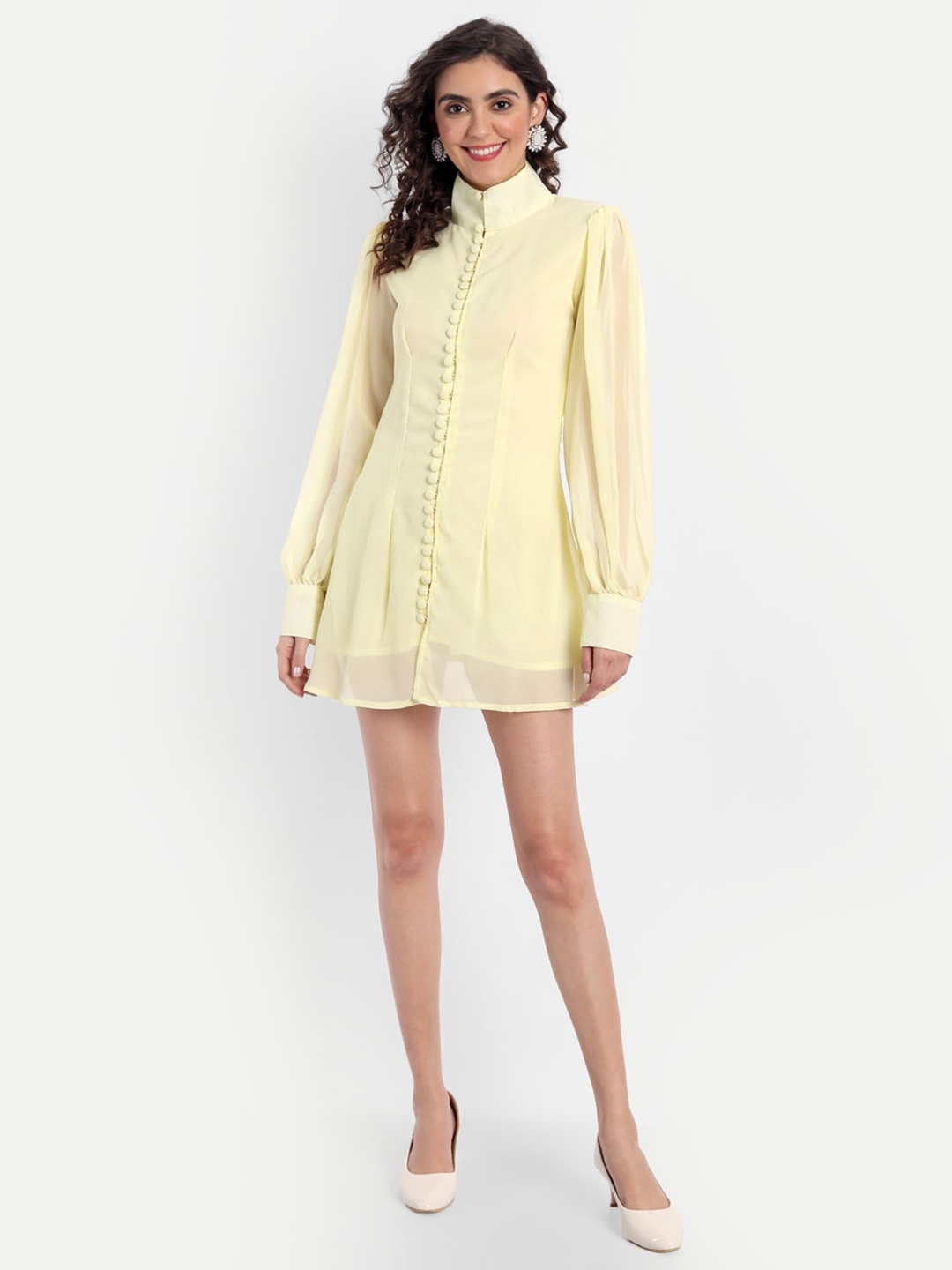 

Emprall Yellow Georgette Shirt Mini Dress