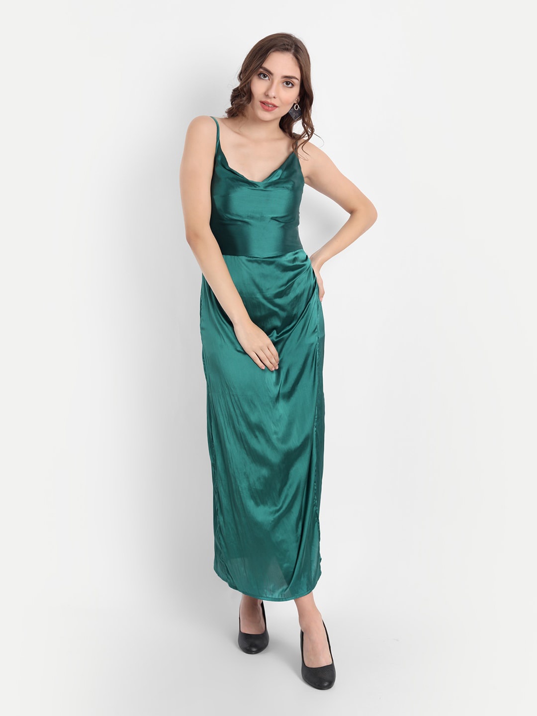 

Emprall Green Satin Maxi Dress