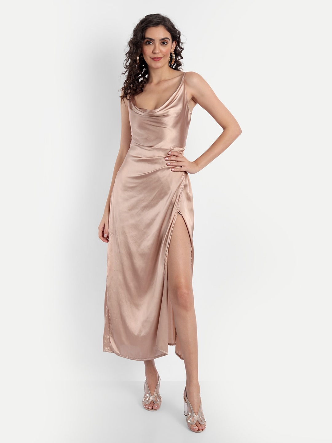 

Emprall Peach-Coloured Satin Maxi Dress