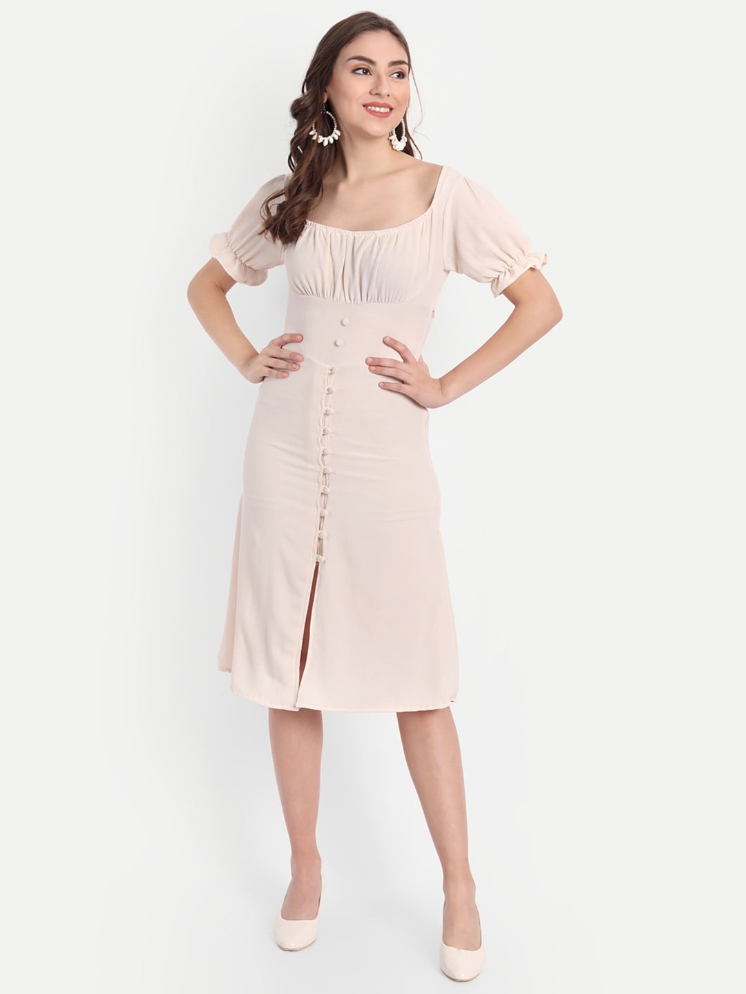 

Emprall Beige Crepe A-Line Dress