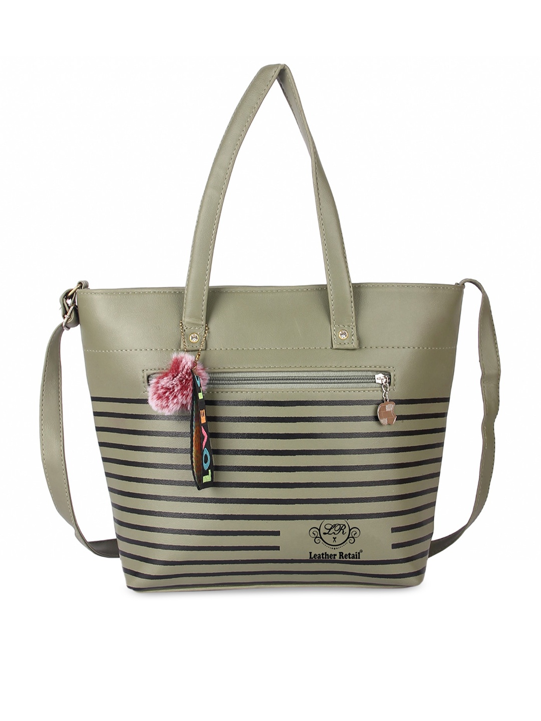 

Leather Retail Green Striped PU Oversized Structured Shoulder Bag with Quilted