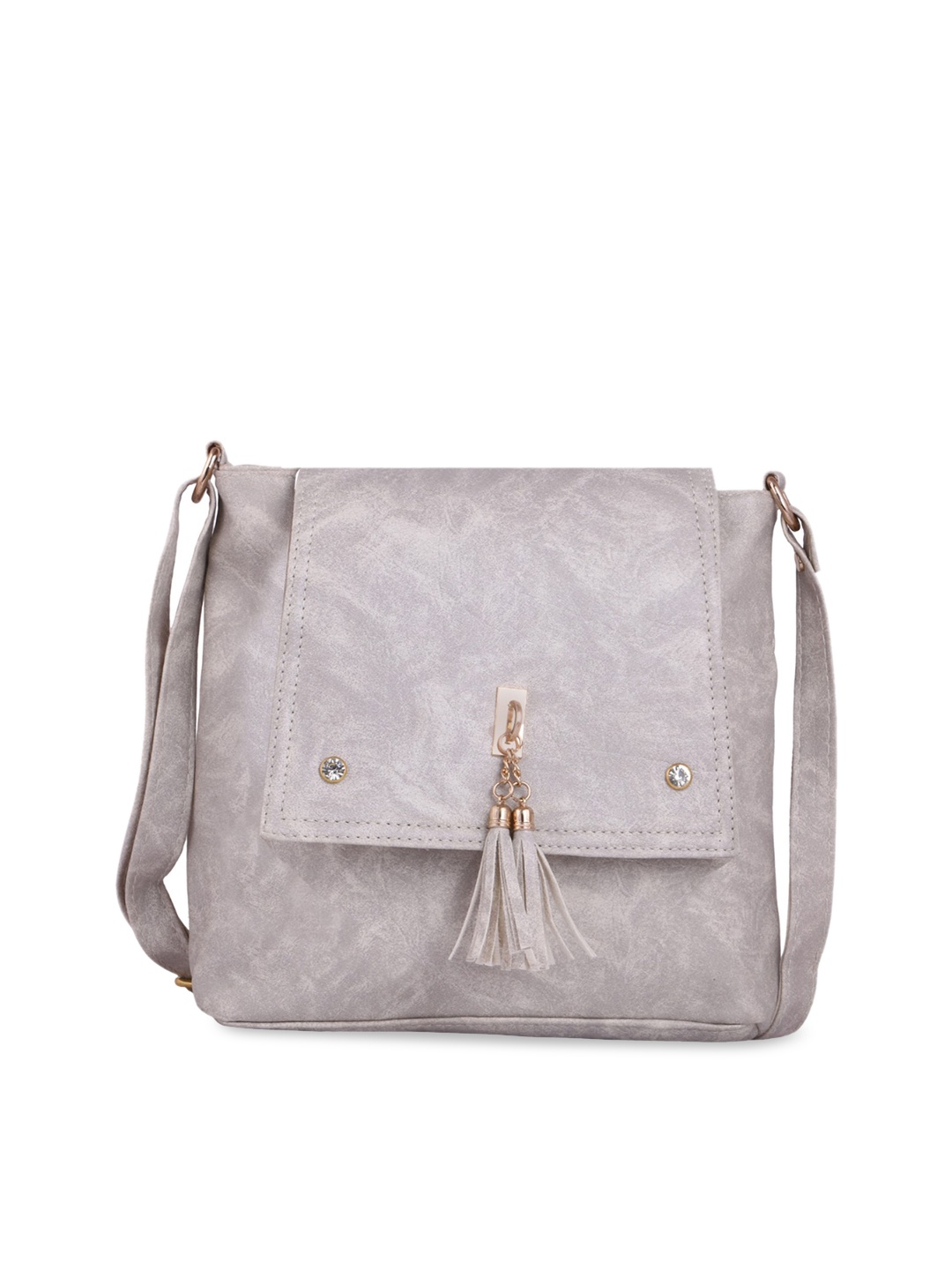 

Leather Retail Silver-Toned PU Structured Sling Bag with Tasselled