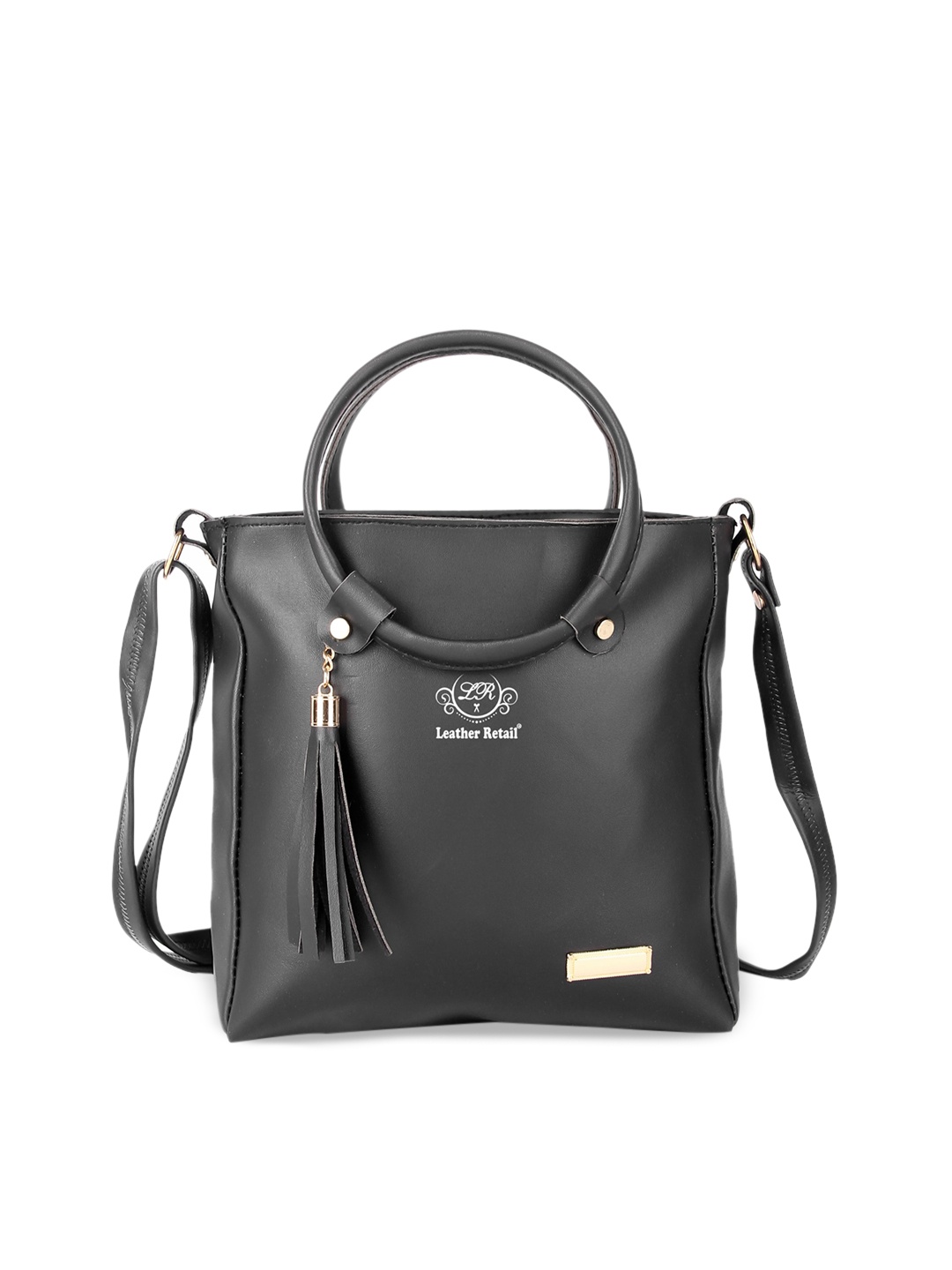 

Leather Retail Black PU Structured Handheld Bag with Tasselled