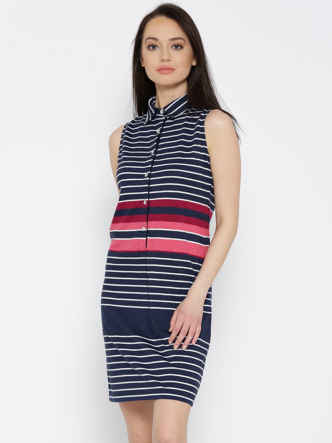 

Miss Chase Women Navy Striped Shirt Dress, Navy blue
