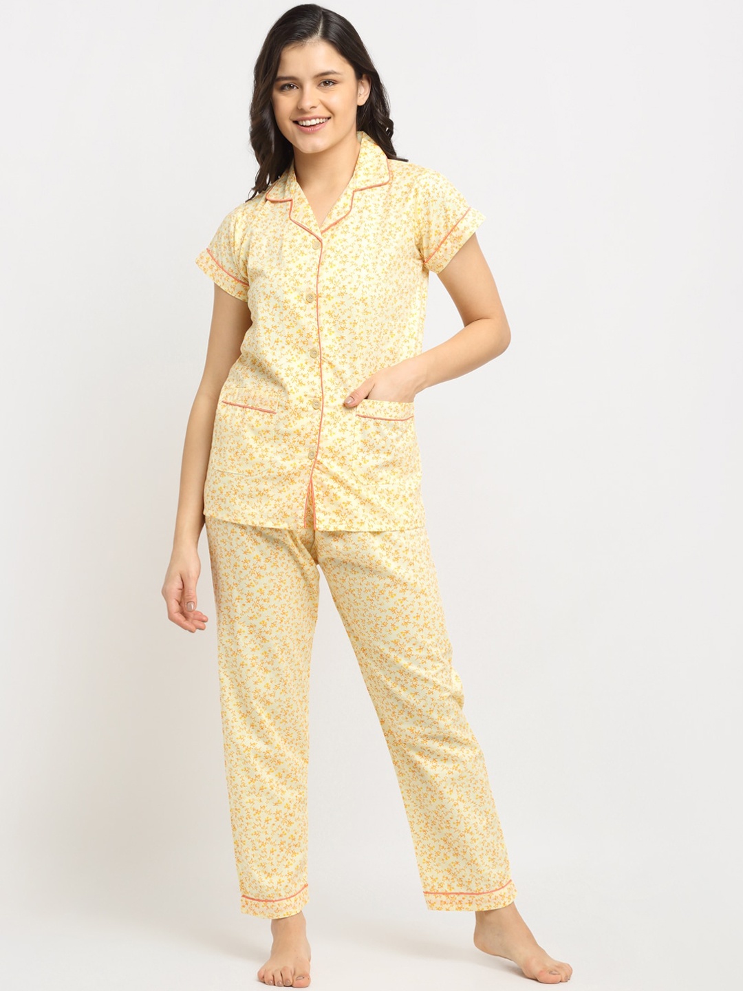 

NEUDIS Women Yellow Printed Night suit