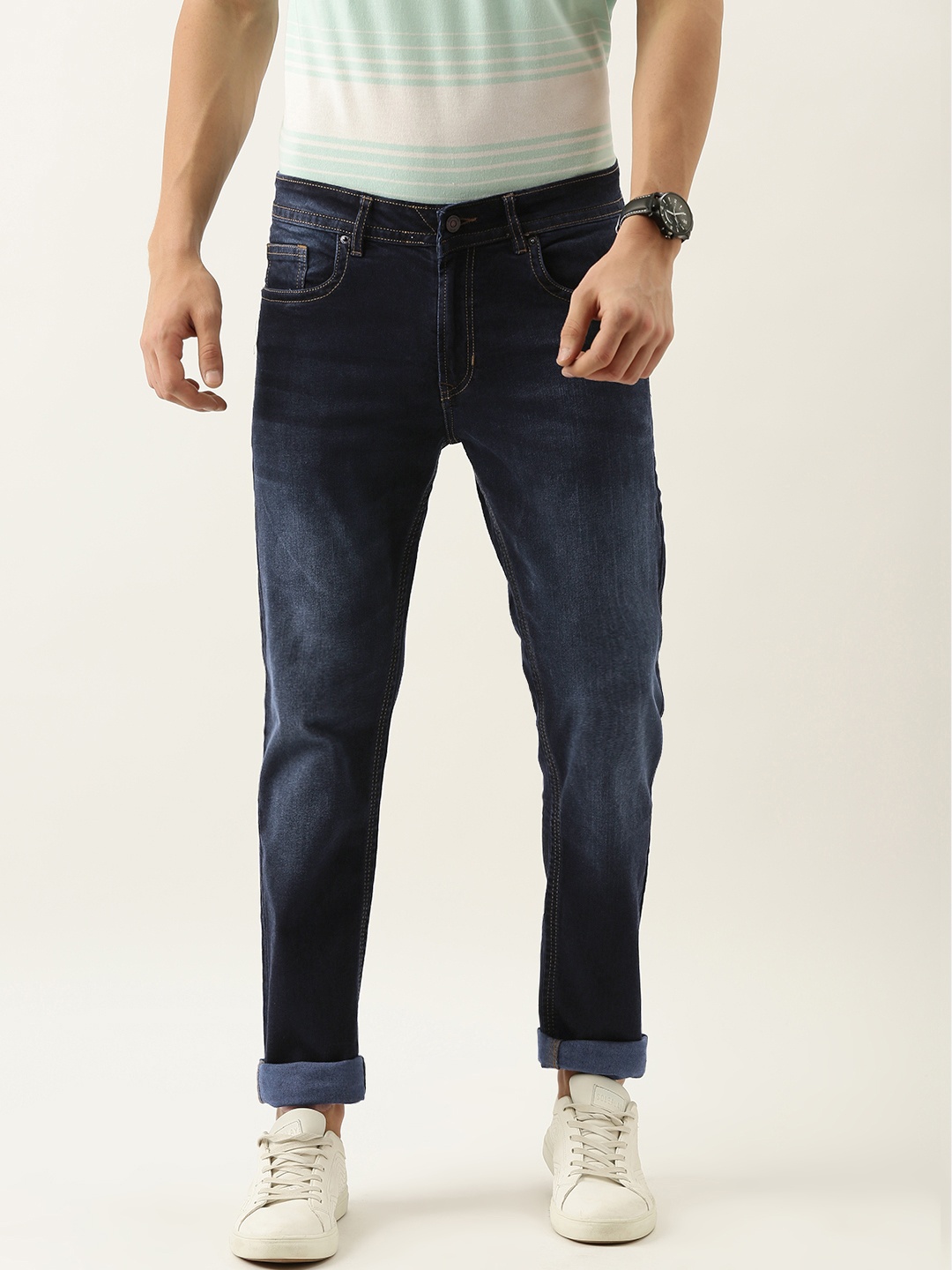 

Peter England Casuals Men Navy Blue Slim Fit Mid-Rise Heavy Fade Jeans