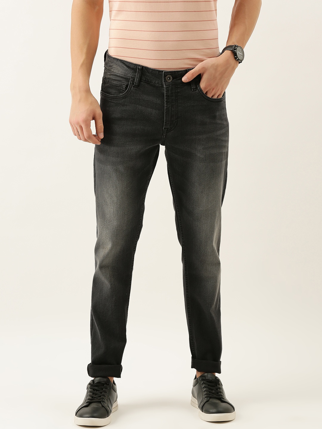 

Peter England Casuals Men Grey Slim Fit Light Fade Stretchable Jeans