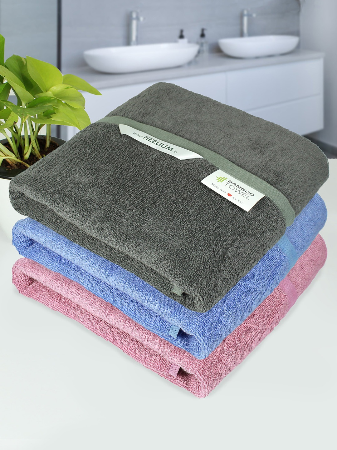 

Heelium Unisex Pack of 3 Bamboo Super Soft & Quick Drying 400 GSM Bath Towel, Peach