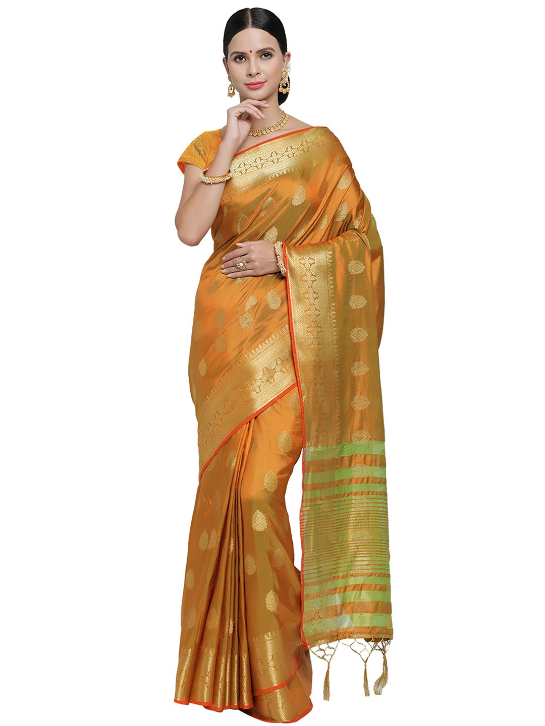 

Nimayaa Rust Orange &Green Woven Design Zari Pure Silk Banarasi Saree