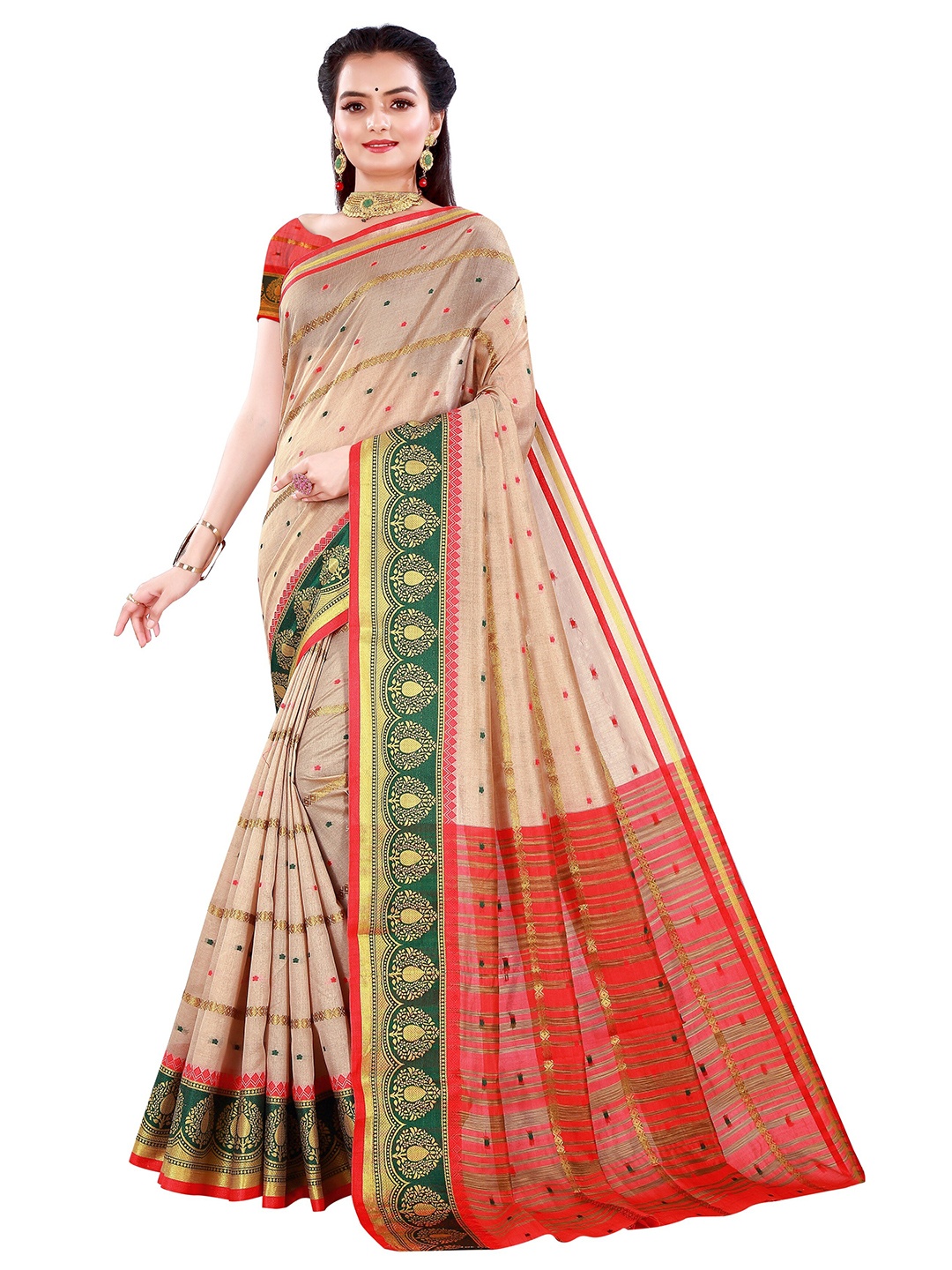 

Nimayaa Beige & Red Woven Design Zari Silk Blend Saree