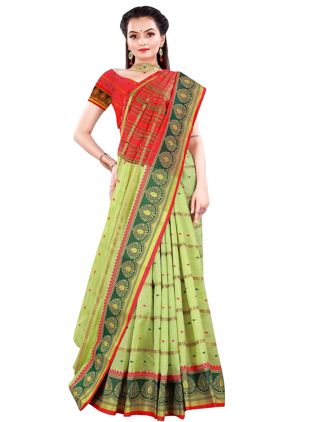 

Nimayaa Green & Red Woven Design Zari Silk Blend Saree