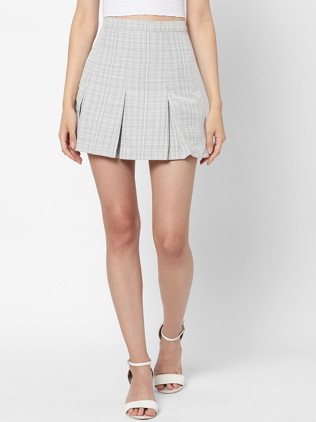 

VASTRADO Women Grey Checks Pleated Mini Skirts