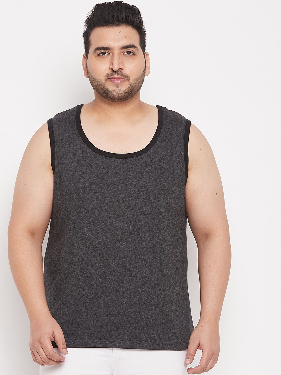 

bigbanana Men Plus Size Charcoal Grey Solid Cotton Innerwear Vest