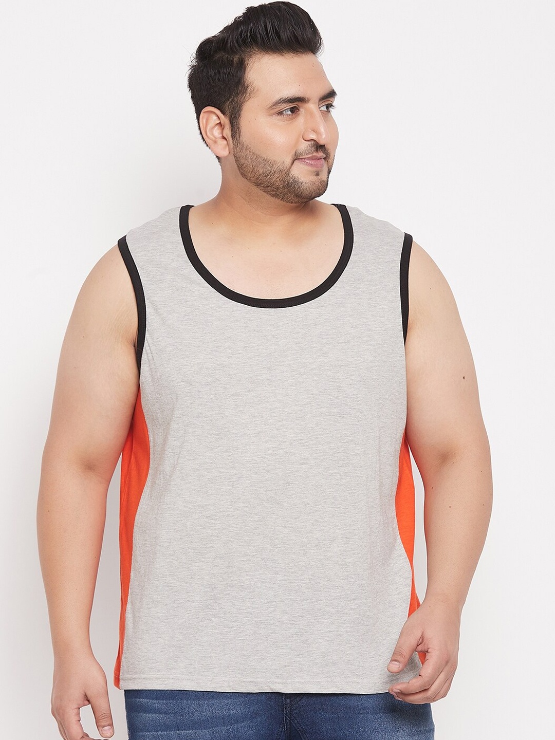 

bigbanana Men Plus Size Grey Colorblocked Cotton Innerwear Vests