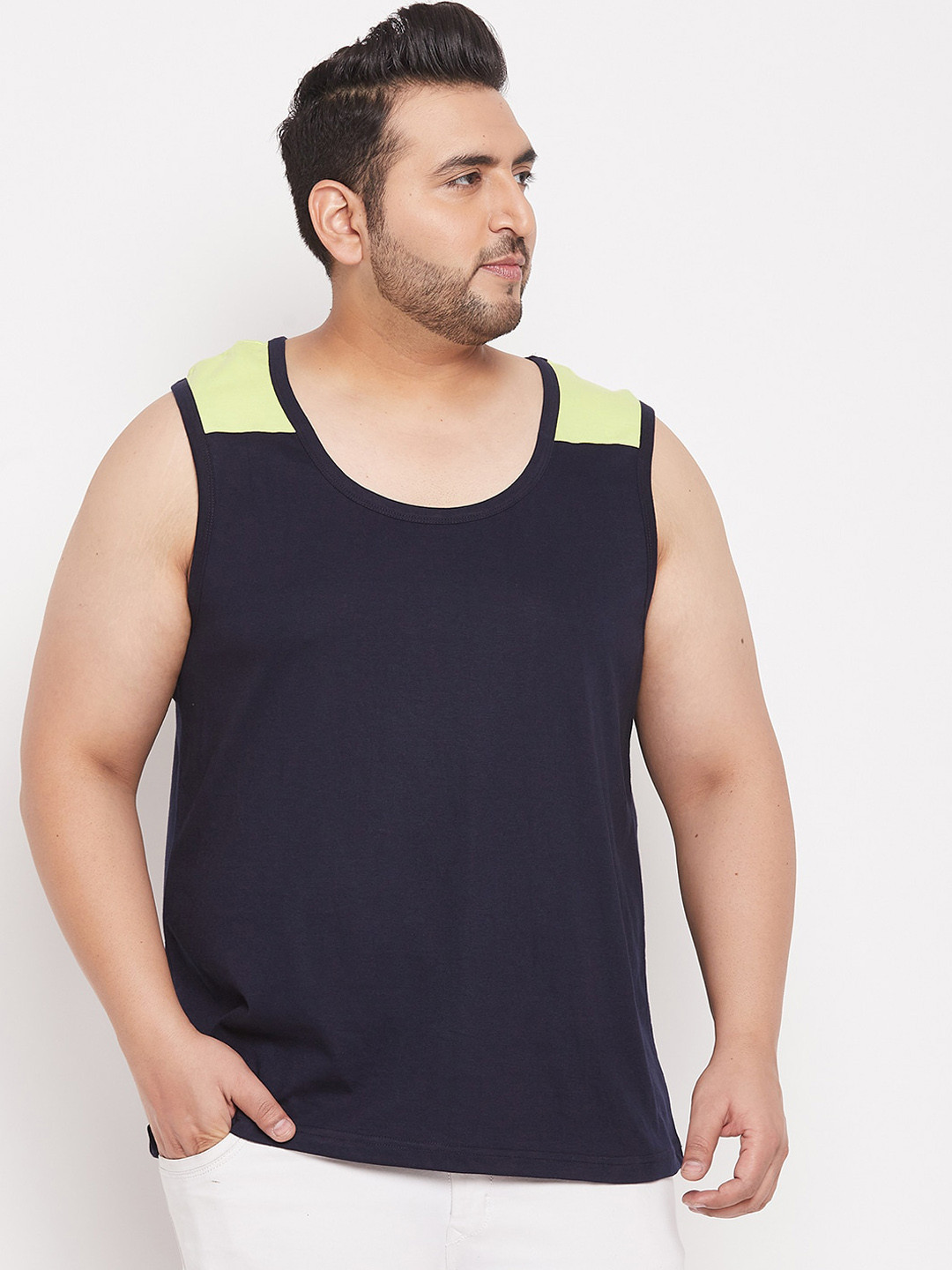 

bigbanana Men Plus Size Navy Blue Color Blocked Pure Cotton Innerwear Vest