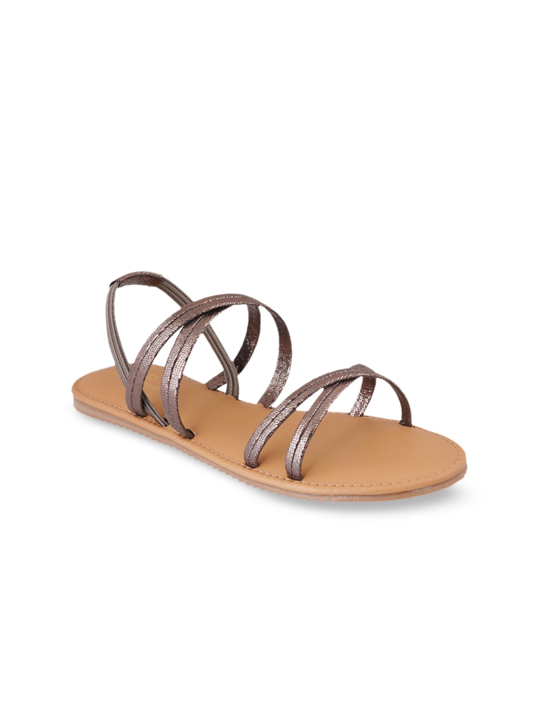 

pelle albero Women Gunmetal-Toned Open Toe Flats, Metallic