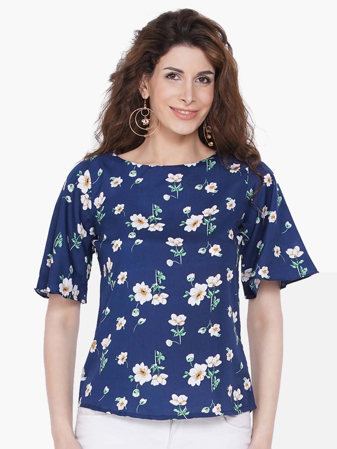 

Akshatani Blue Floral Print Crepe Top