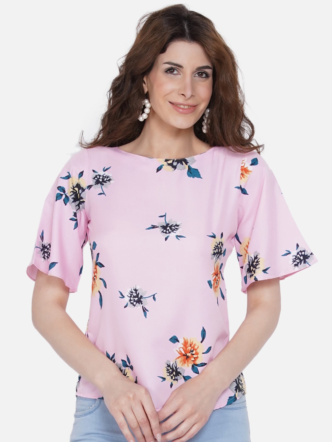 

Akshatani Pink Floral Print Crepe Top