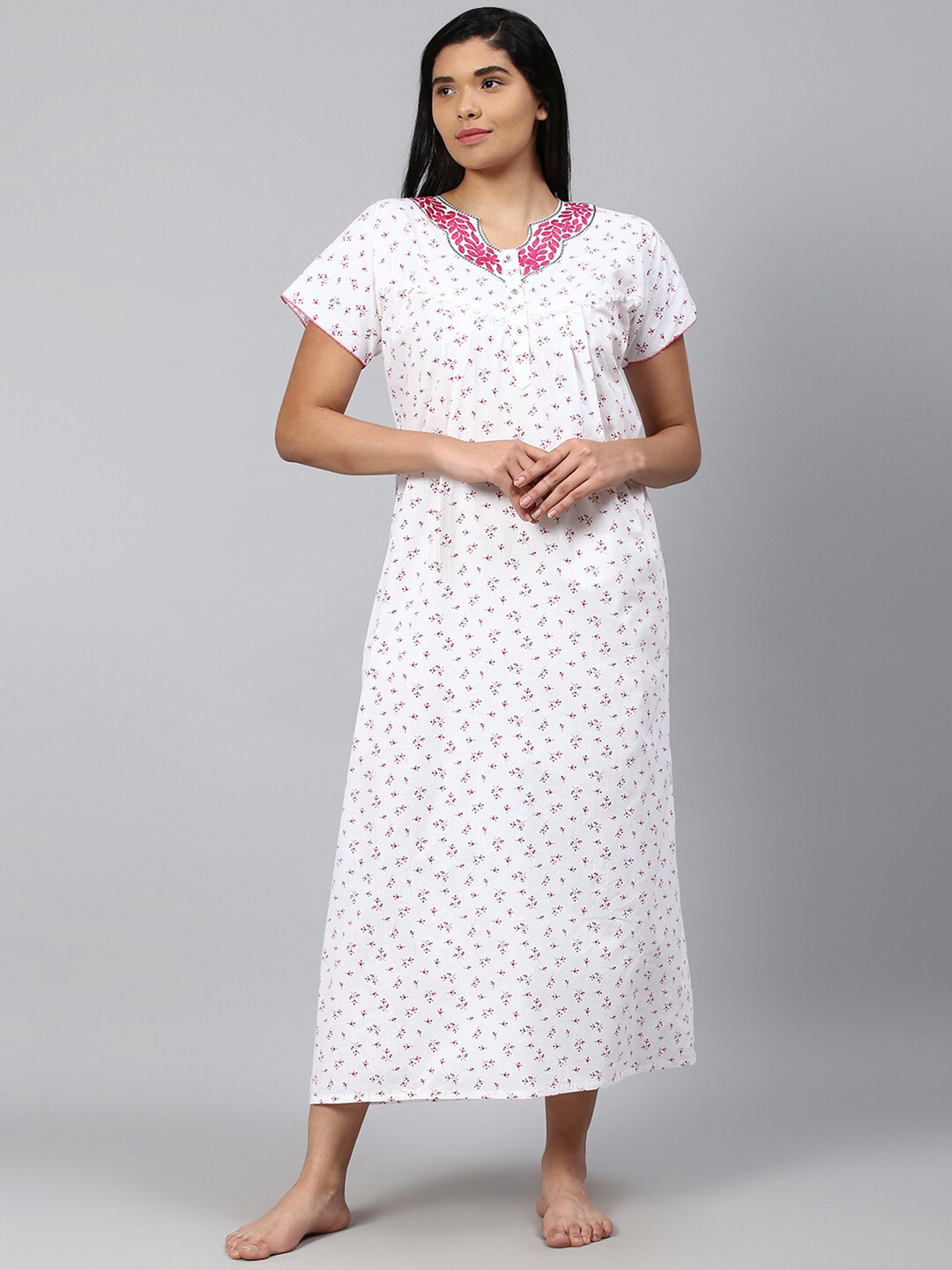 

TRUNDZ White Embroidered Maxi Nightdress