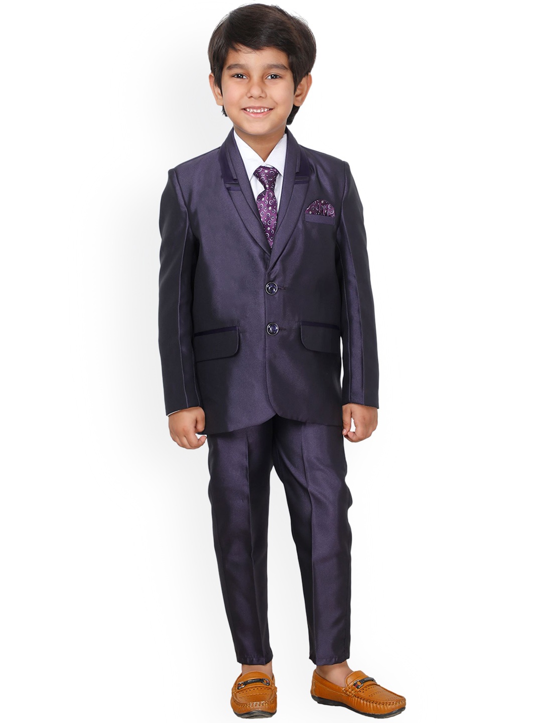 

DKGF FASHION Boys Purple Solid 4-Piece Double-Breasted Party wear Suit