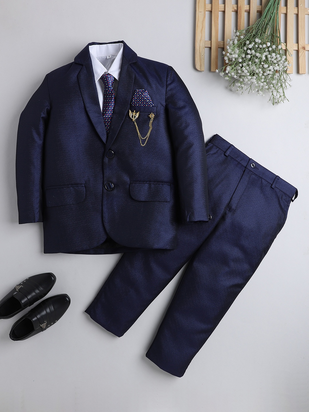

DKGF FASHION Boys Blue Regular Fit 3-Piece Suit