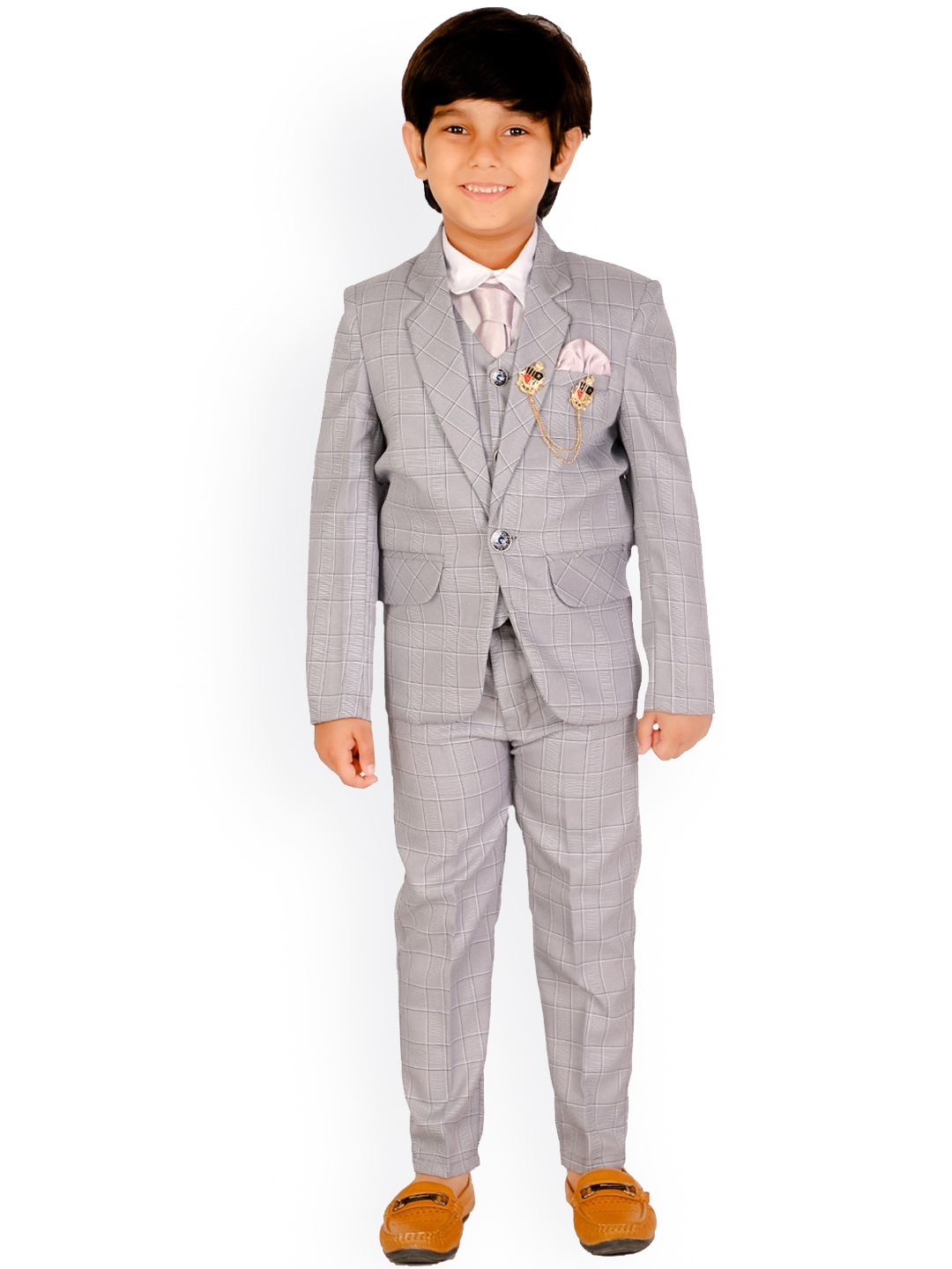 

DKGF FASHION Boys Grey Single-Breasted Suit