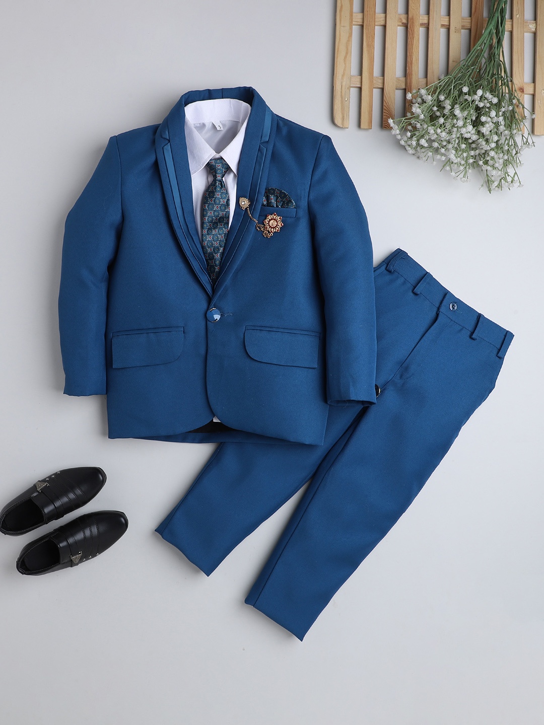 

DKGF FASHION Boys Turquoise Blue 4-Piece Party Suit