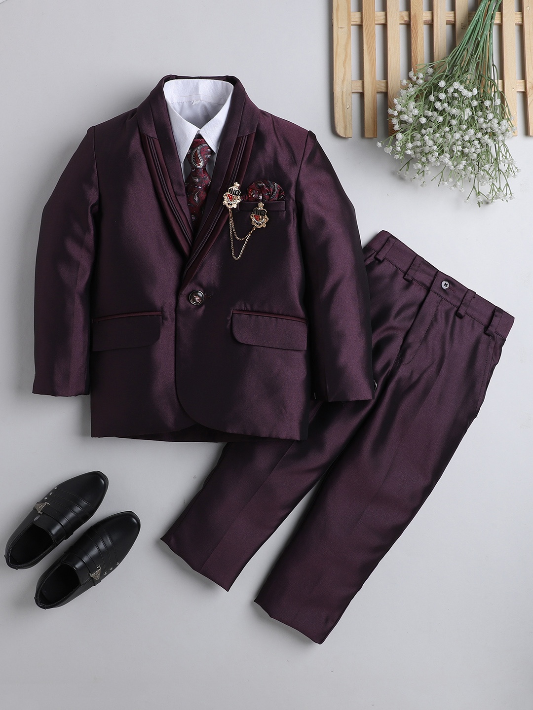 DKGF FASHION Boys Purple Regular-Fit 4-Piece Suit