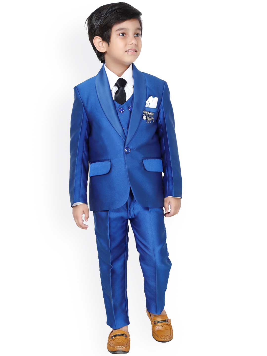 

DKGF FASHION Boys Blue Solid Single Breasted 5 Piece Suit