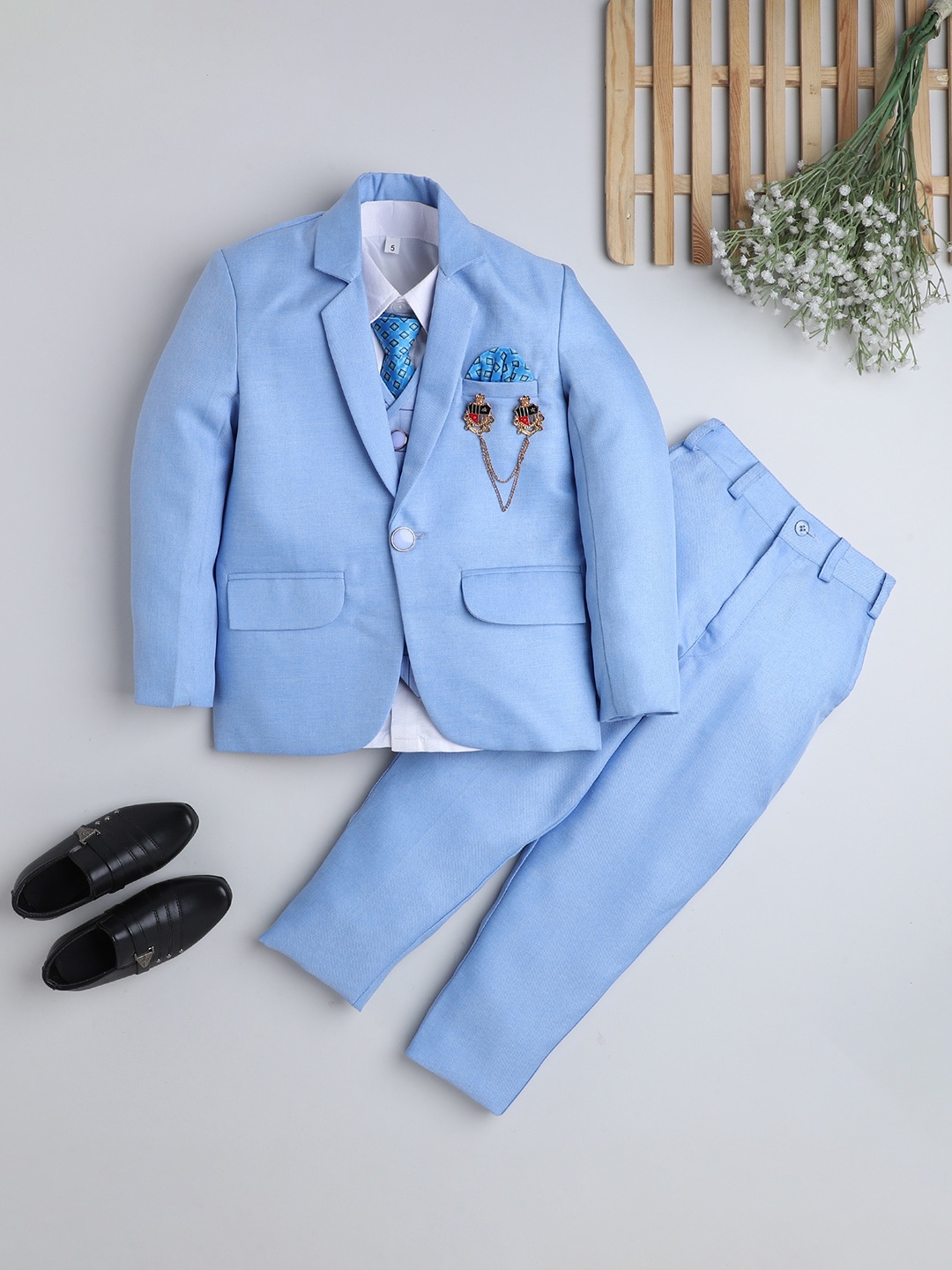 

DKGF FASHION Boys Blue & White 5-Piece Solid Suit