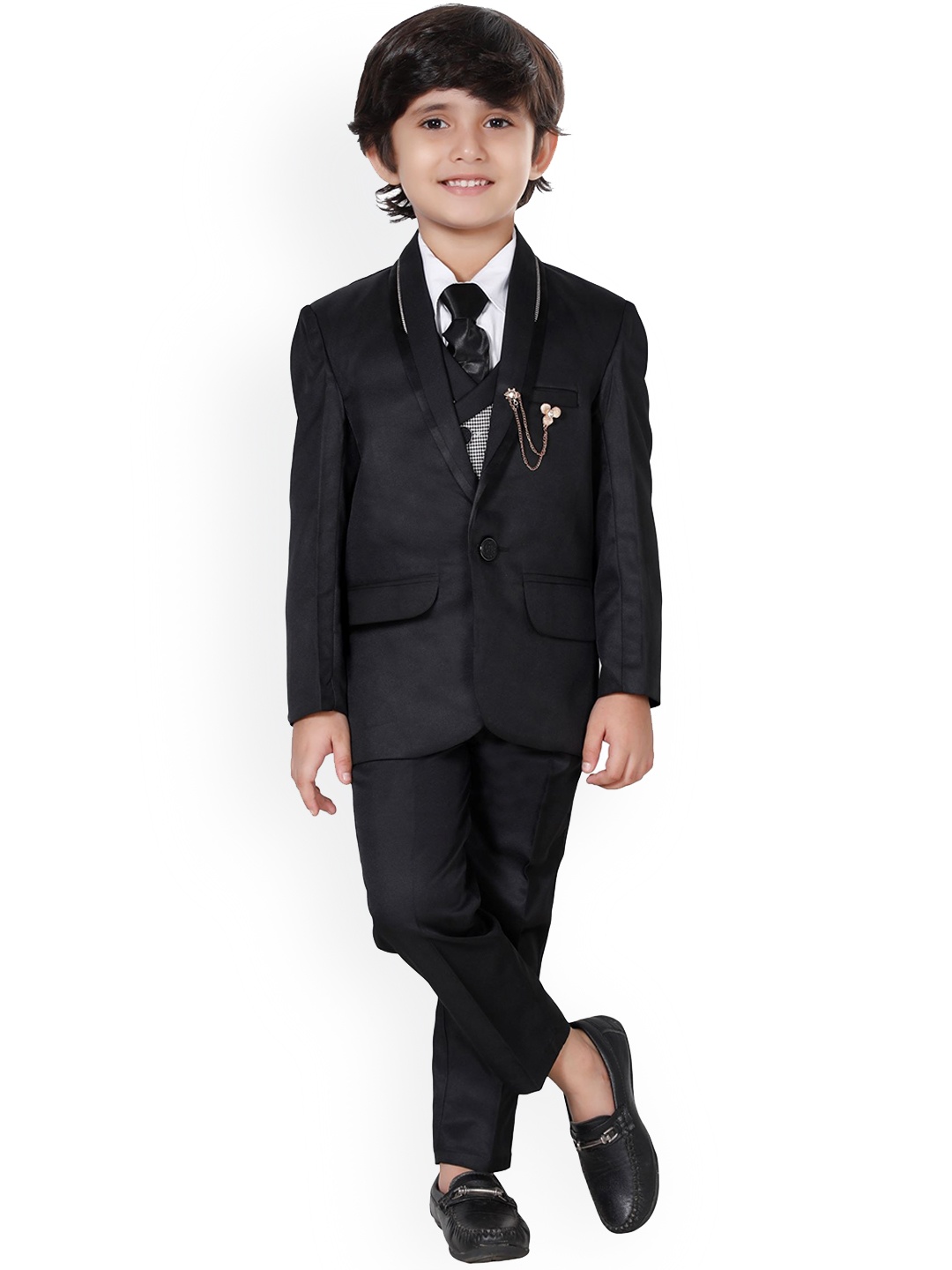 

DKGF FASHION Boys Black Solid 4 Piece Suits