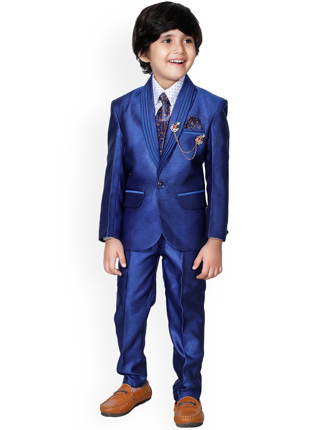 

DKGF FASHION Boys 4 Piece Blue Solid Party Suit