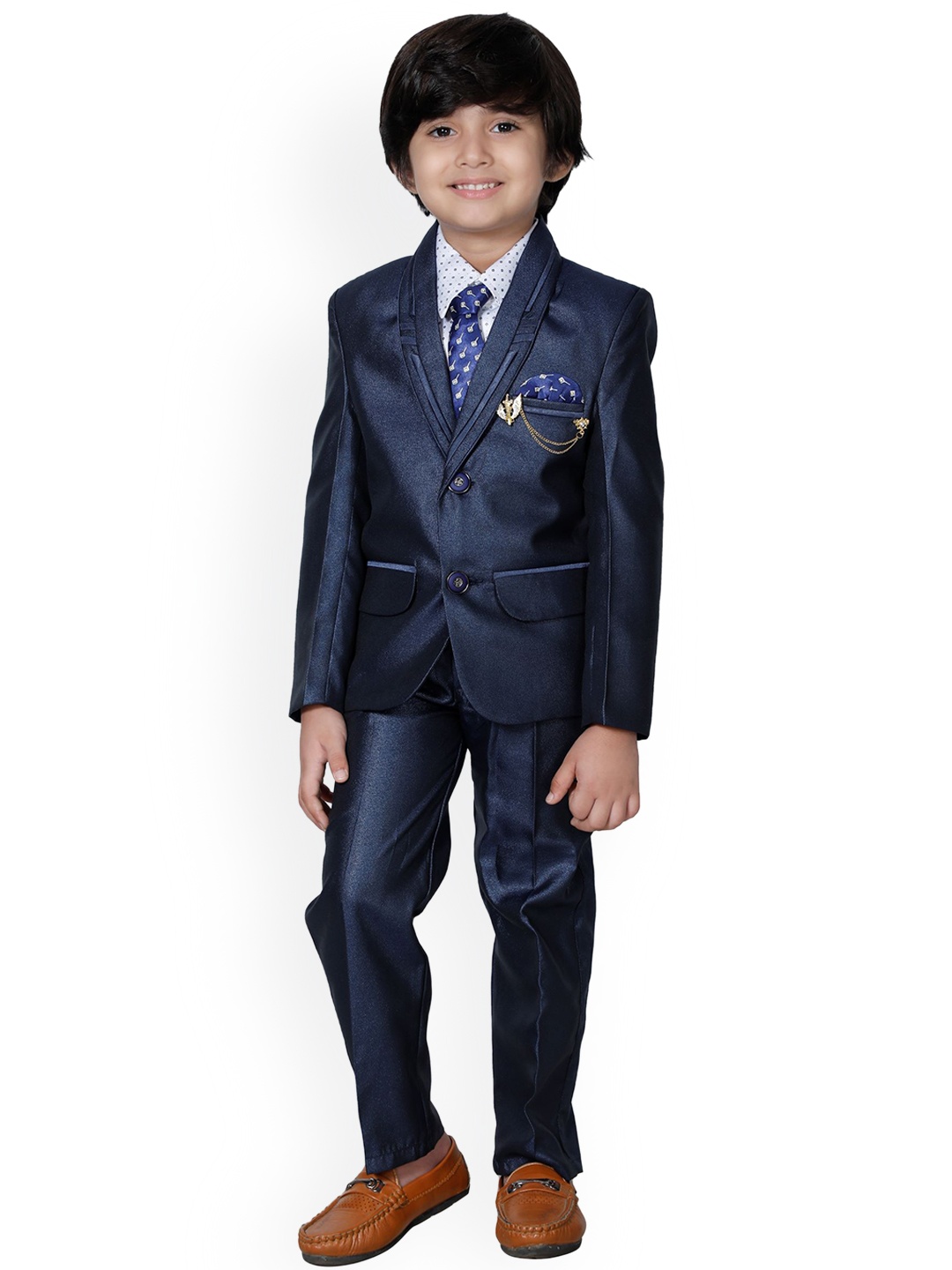 

DKGF FASHION Boys Navy Blue Regular-Fit 4-Piece Suit