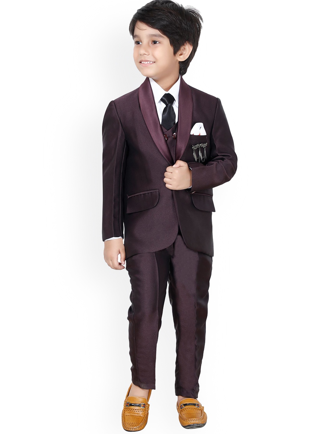 

DKGF FASHION Boys Maroon Regular Fit 5-Piece Suit