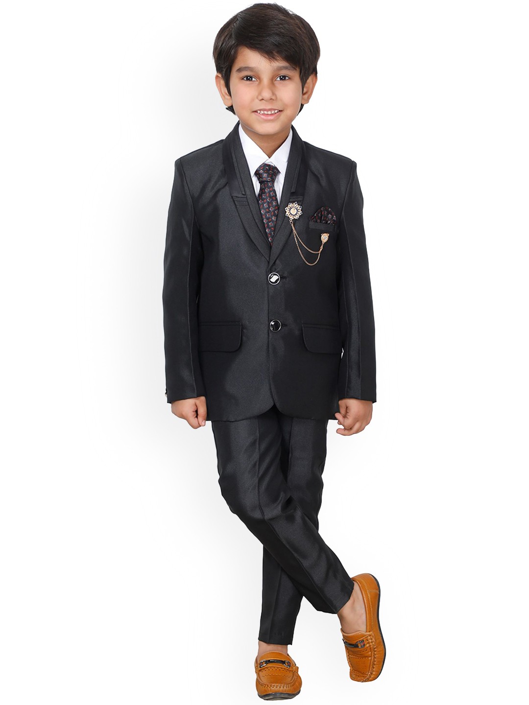 

DKGF FASHION Black Regular Fit 3-Piece Suit