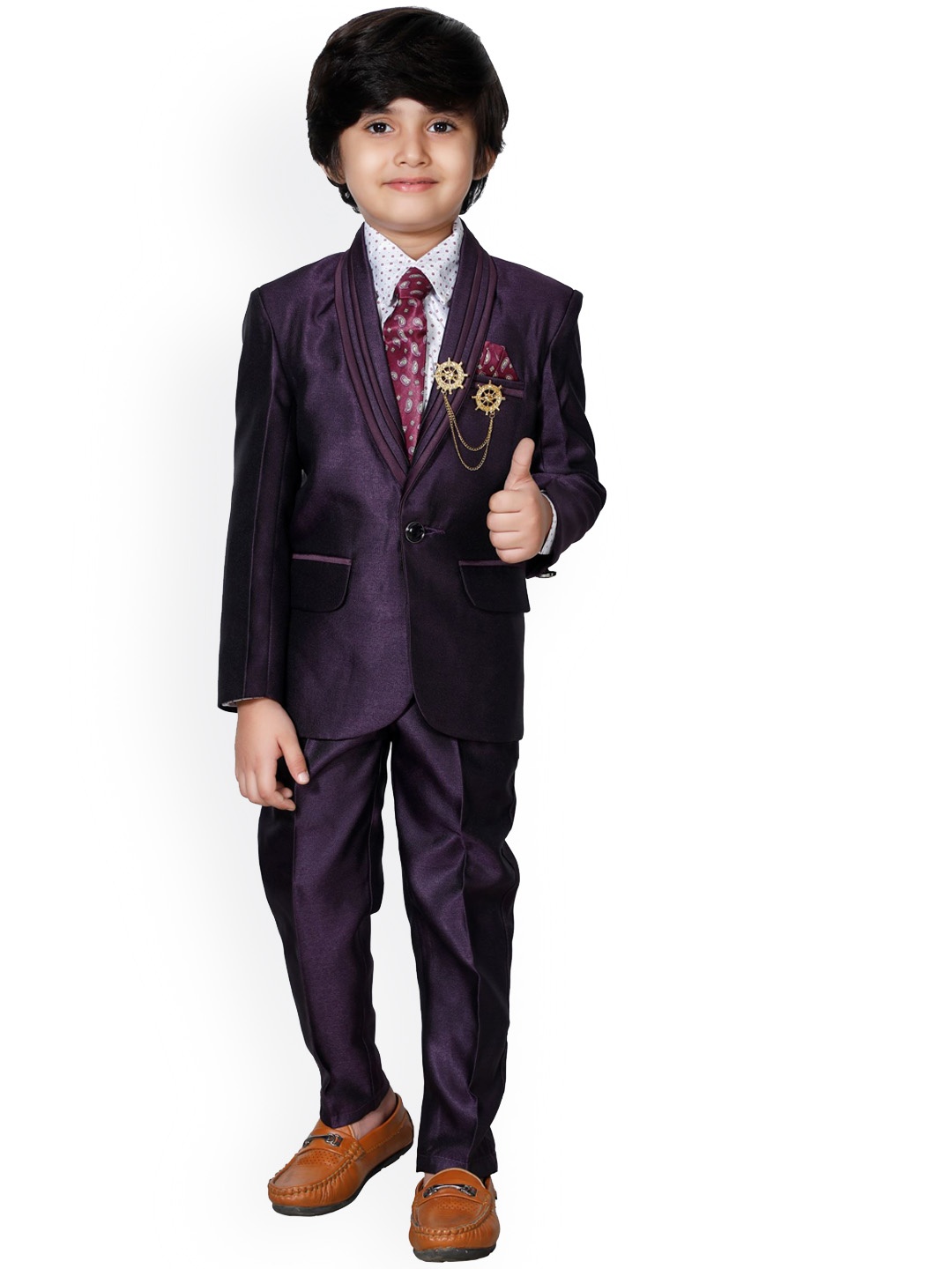 

DKGF FASHION Boys Purple & White 4-Piece Solid Suit