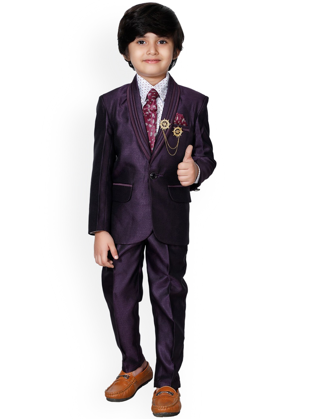 

DKGF FASHION Boys Purple Regular-Fit 4-Piece Suit