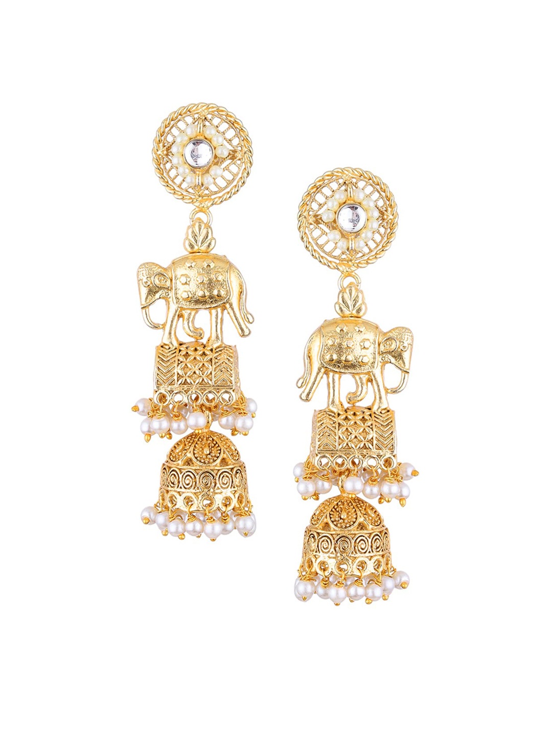 

Runjhun Gold-Toned Contemporary Jhumkas Earrings