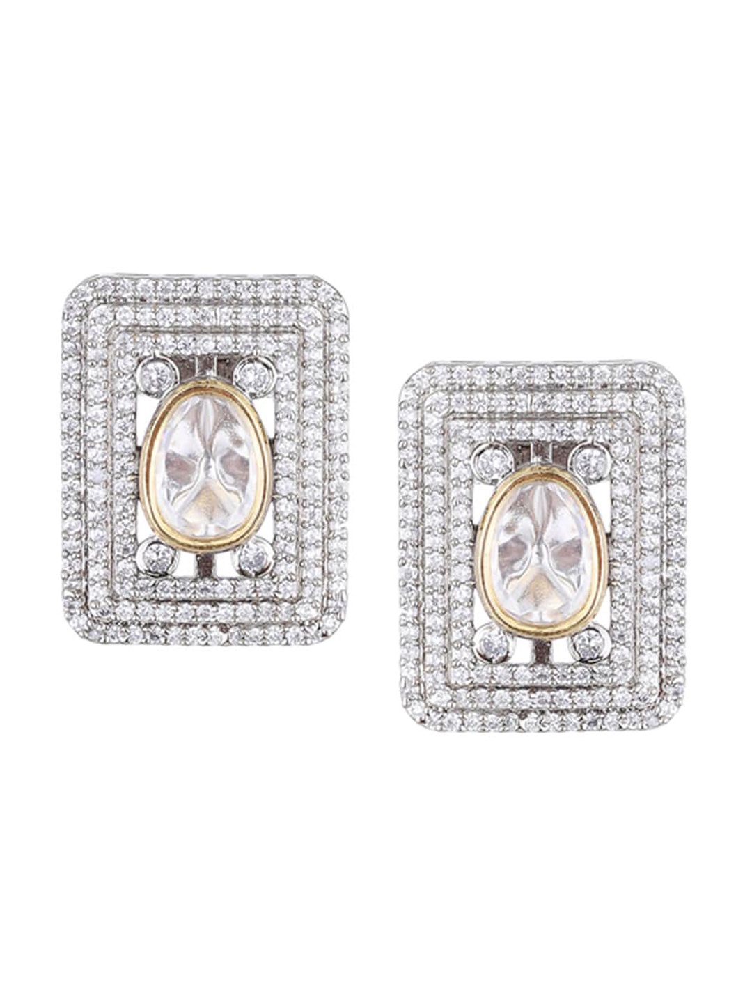 

Runjhun Silver-Toned Contemporary Studs Earrings