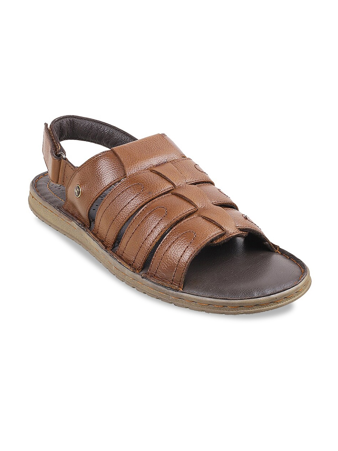 

Mochi Men Tan Brown & Black Leather Fisherman Sandals