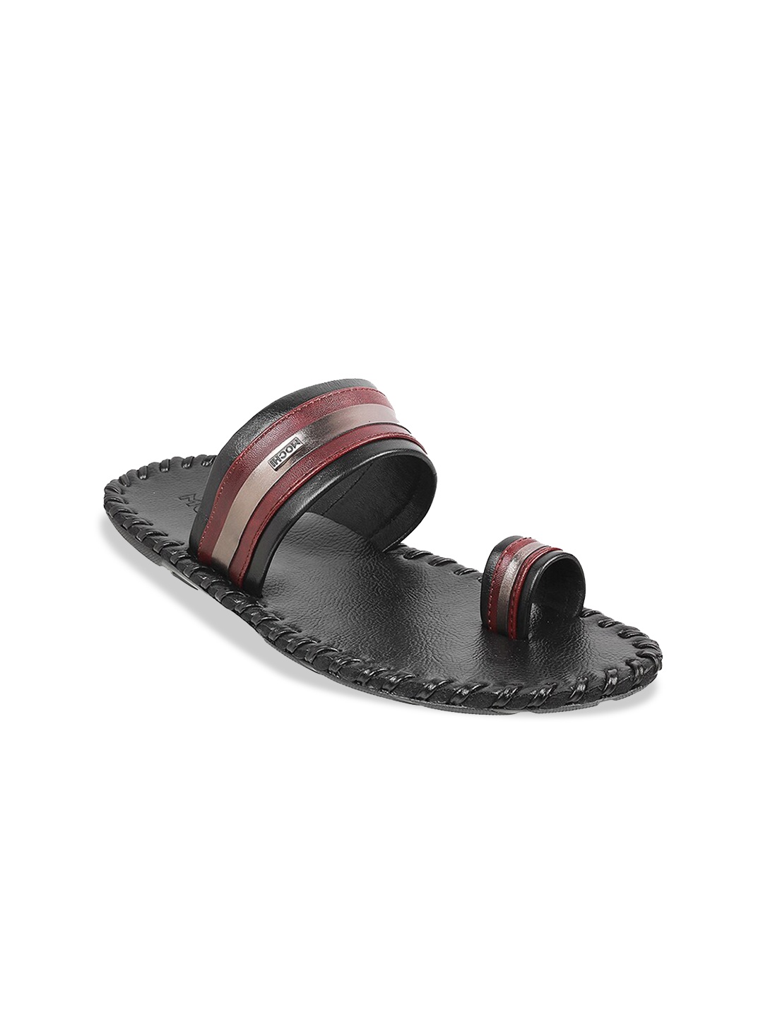

Mochi Men Black & Maroon Leather Comfort Sandals