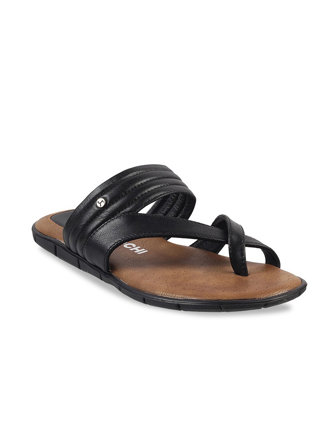 

Mochi Men Black & Beige Leather Comfort Sandals