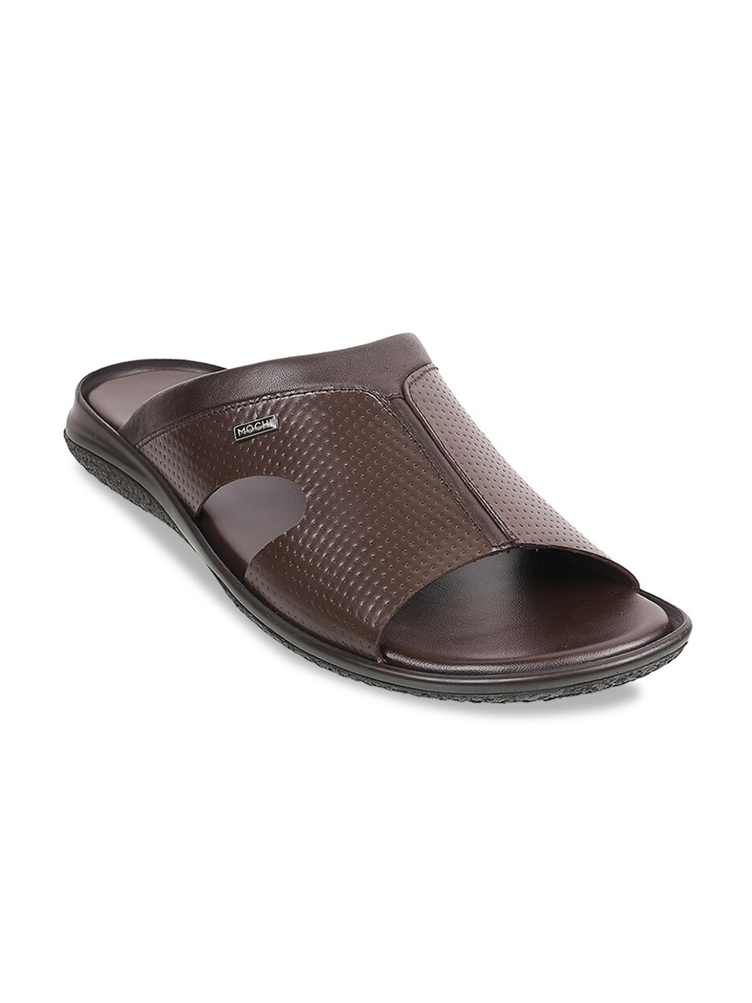

Mochi Men Brown Textured Leather Comfort Sandals