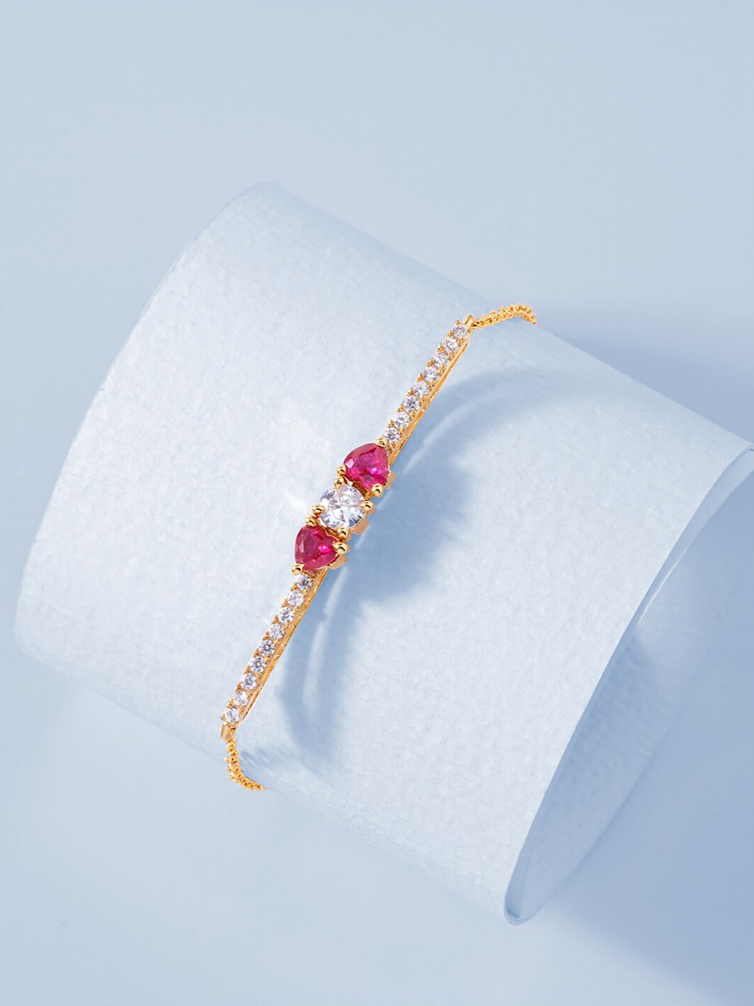 

MINUTIAE Women Gold-Toned & Pink Brass Crystals Gold-Plated Link Bracelet