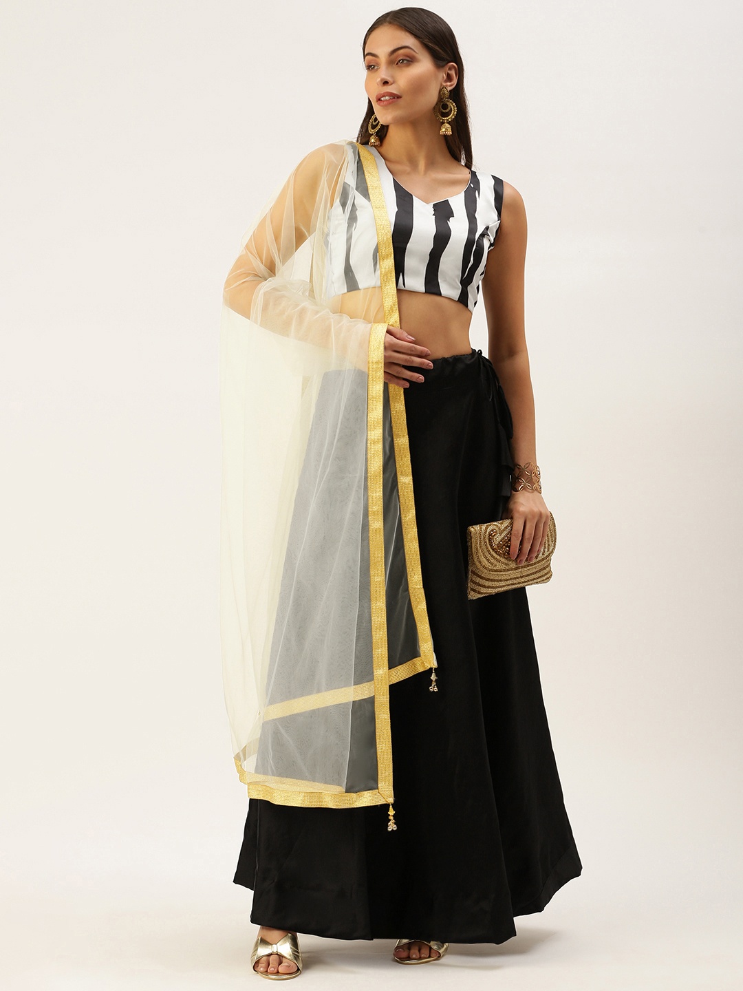 

LOOKNBOOK ART Black & White Printed Semi-Stitched Lehenga & Unstitched Blouse With Dupatta
