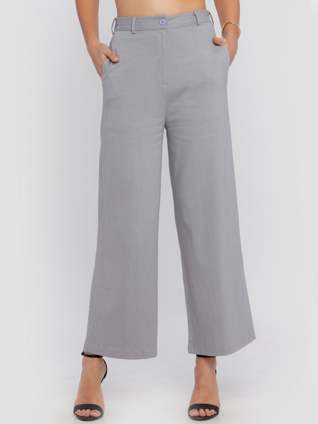 

Zink London Women Grey High-Rise Trousers