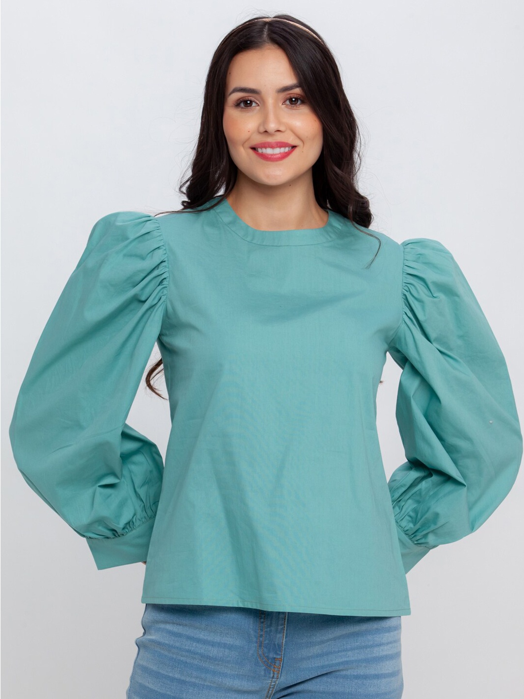 

Zink London Green Mandarin Collar Top