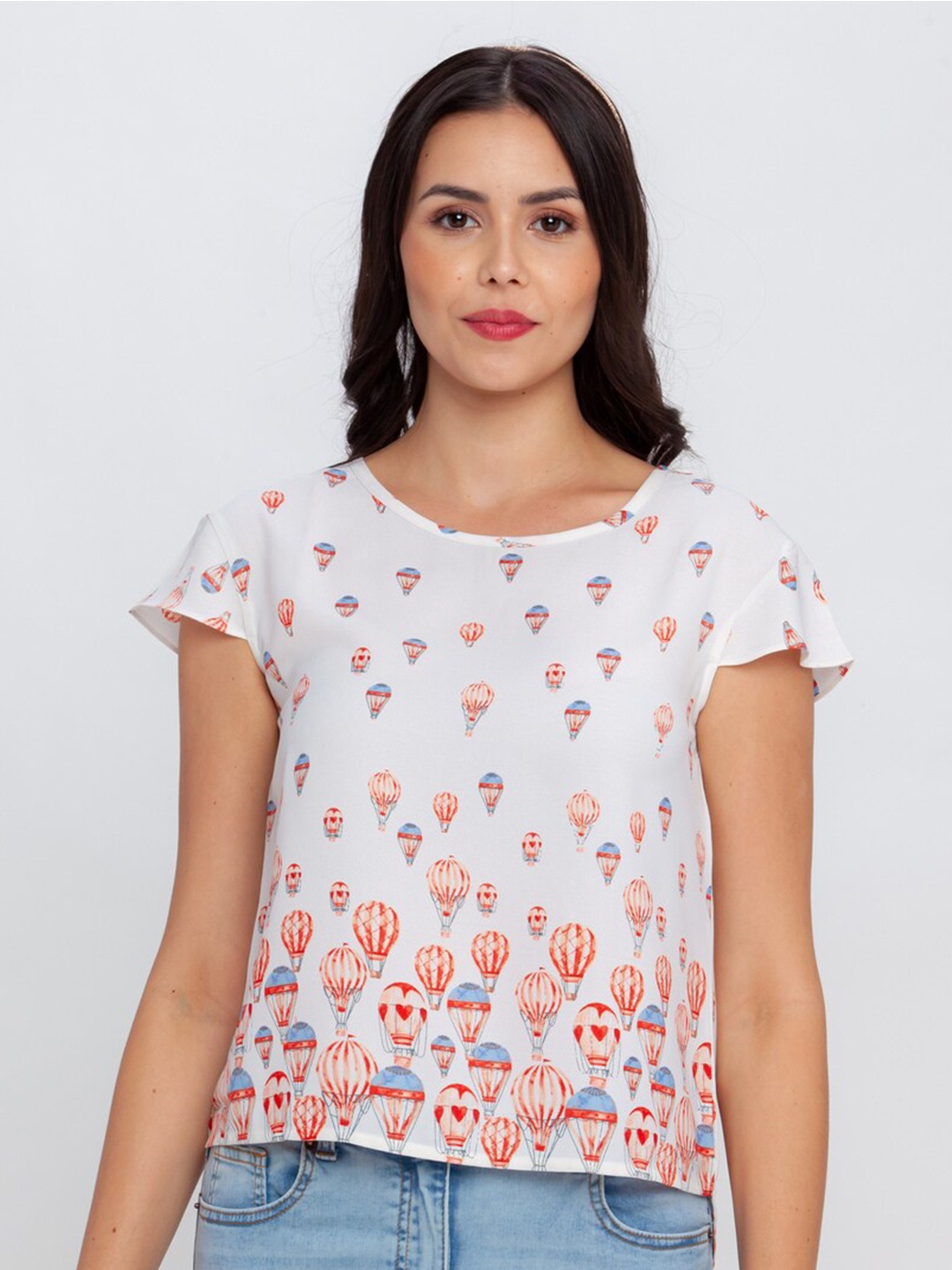 

Zink London White Floral Print Top